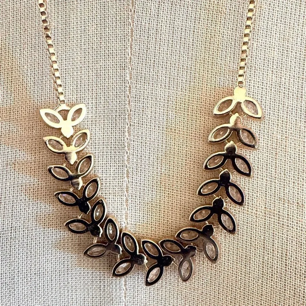 Banana Republic Gold Tone Leaf Crystal Necklace